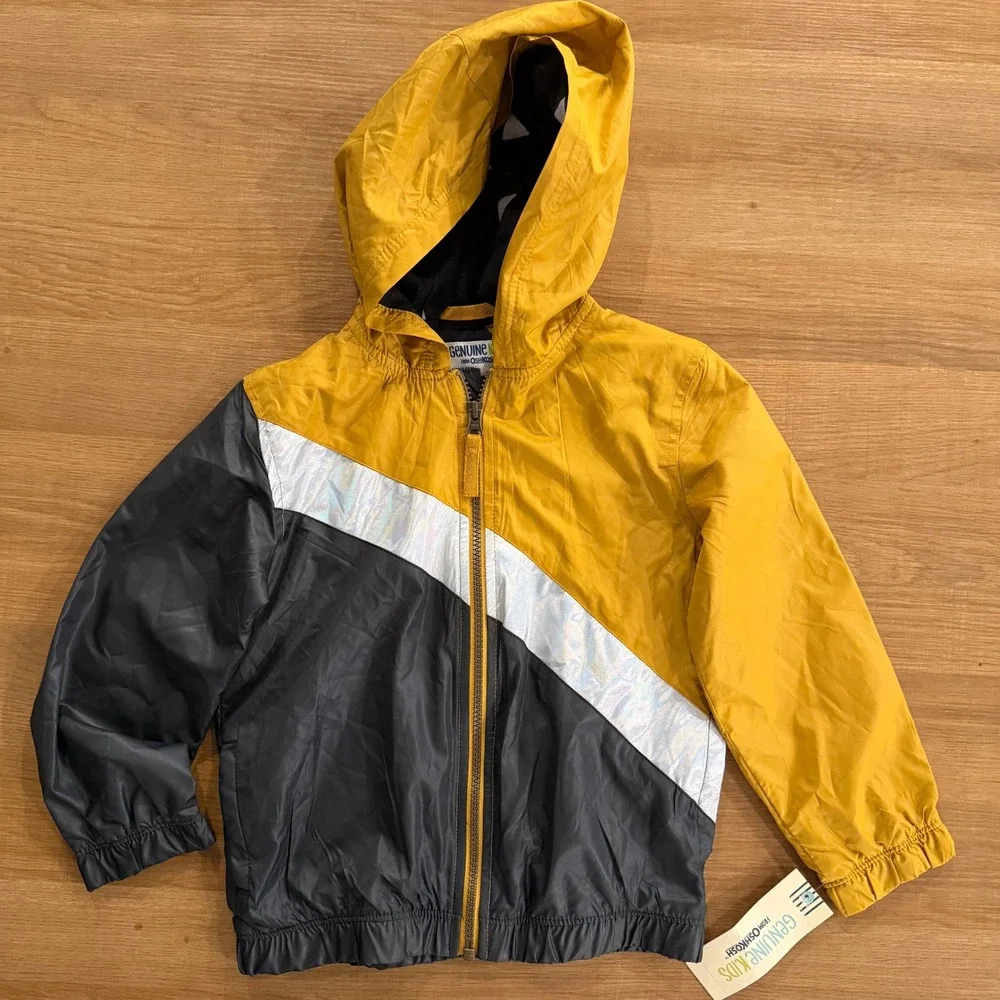 Genuine Kids OshKosh Boys Yellow Grey Holographic‎ Windbreaker Jacket 5T NWT